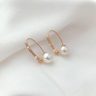 Faux Pearl Rhinestone Dangle Earring 1 Pair - Am0141 - Gold - One Size