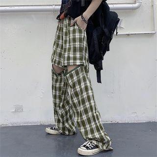 Removable Zipped Plaid Straight-cut Pants