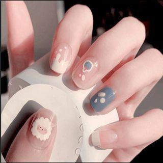 Print Faux Nail Tips X42 - Pink & Airy Blue - One Size