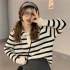 Long-sleeve Striped Knit Top Black & Off-white - One Size