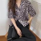 Elbow-sleeve Cow Print Shirt / Wide-leg Pants