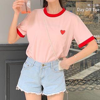 Heart Print Short-sleeve Ringer T-shirt