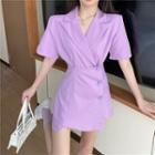 Notch Lapel Elbow-sleeve Mini A-line Dress