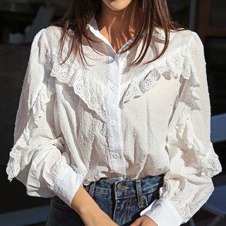 Crochet-collar Lace-trim Blouse Ivory - One Size