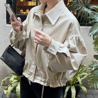 Faux Leather Drawstring-hem Cropped Jacket
