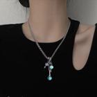 Opal Rhinestone Pendant Stainless Steel Necklace Silver - One Size