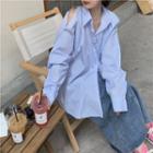 Long-sleeve Cutout Striped Shirt As Shown In Figure - One Size