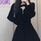 Set: Spaghetti Strap Mini A-line Dress + Long-sleeve Shrug