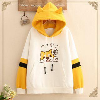 Shiba Inu Print Colorblocked Hoodie