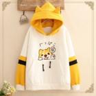 Shiba Inu Print Colorblocked Hoodie