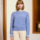 Puff-shoulder Tie-back Herringbone Sweater Light Blue - One Size