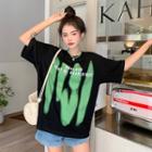 Short Sleeve Letter Print Loose-fit T-shirt Black - One Size