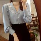 Lace-collar Faux-pearl Blouse