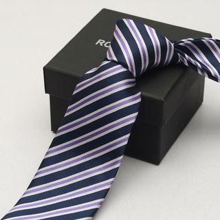 Striped Neck Tie (8cm) Navy Blue - One Size