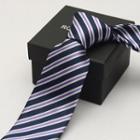 Striped Neck Tie (8cm) Navy Blue - One Size