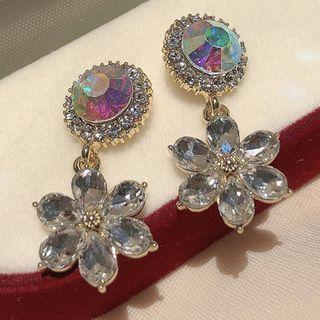 Rhinestone Flower Dangle Earring 1 Pair - Silver Steel Earring - Multicolour Rhinestone - Silver - One Size
