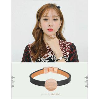 Disc Pendant Faux-leather Bracelet