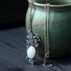 Bird Glaze Faux Gemstone Alloy Pendant Necklace Cp570 - Dark Green & White - One Size