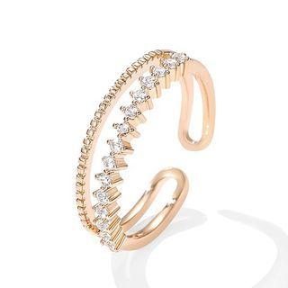 Rhinestone Layered Open Ring Open Ring - Rose Gold - One Size