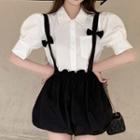 Puff-sleeve Shirt / Bow Detail Jumper Shorts