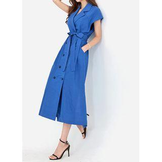 Cap-sleeve Long Trench Dress With Sash