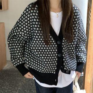 Floral Jacquard Cardigan Black - One Size