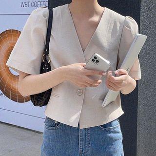 Short-sleeve Button-up Jacket White - One Size