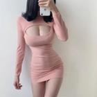 Cut Out Long-sleeve Mini Sheath Dress