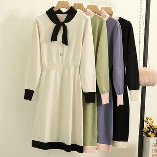 Faux Pearl Tie-neck Knit Dress