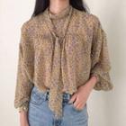 Floral Print Chiffon Blouse Mustard Yellow - One Size