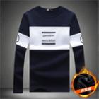 Fleece-lined Colour Block Letter Long-sleeve T-shirt