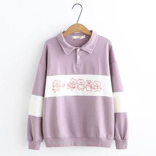 Print Panel Placket Sweatshirt