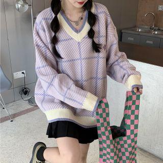 Oversize Plaid Knit Sweater