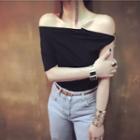 Zip Detail Short-sleeve Off Shoulder T-shirt