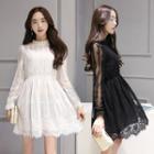 Stand Collar Long-sleeve Lace Dress