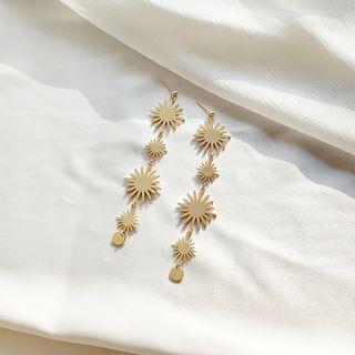 Metallic Flower Drop Earring 1 Pair - 925 Silver Stud - Gold - One Size