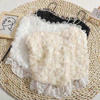Flower Detail Lace Trim Camisole Top