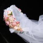 Flower Wedding Veil Pink Flowers - White - One Size