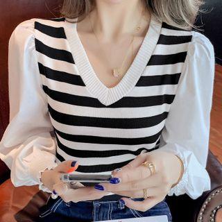 V-neck Knit Panel Top