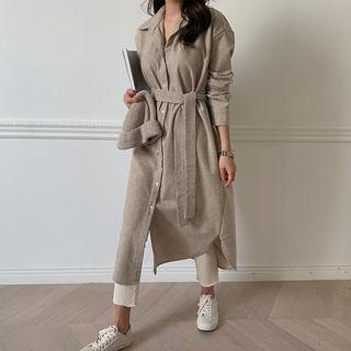 Check Flannel Long Shirtdress Beige - One Size