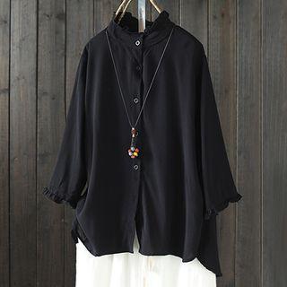 Frilled Neck 3/4-sleeve Blouse