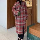 Plaid Double-breasted Coat Red - One Size