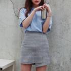 Short-sleeve T-shirt / Check Asymmetric Mini Skirt
