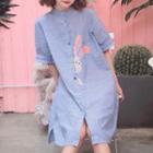 Rabbit Embroidered Elbow-sleeve Shirt Dress
