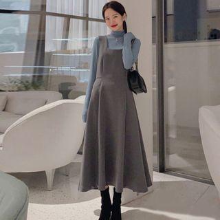 Mock Neck Long-sleeve Top / Maxi Overall Dress