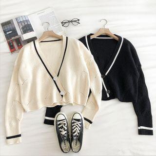 Color-block V-neck Long-sleeve Cardigan