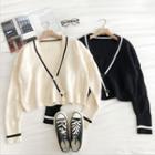 Color-block V-neck Long-sleeve Cardigan