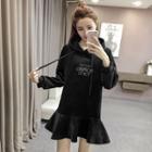 Lettering Hooded Velvet Pullover Dress