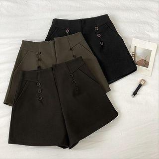 Double-breasted Asymmetric High-waist Woolen Shorts