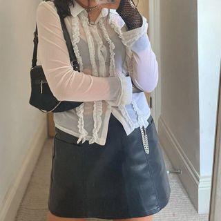 Long Sleeve Ruffled See-through Shirt